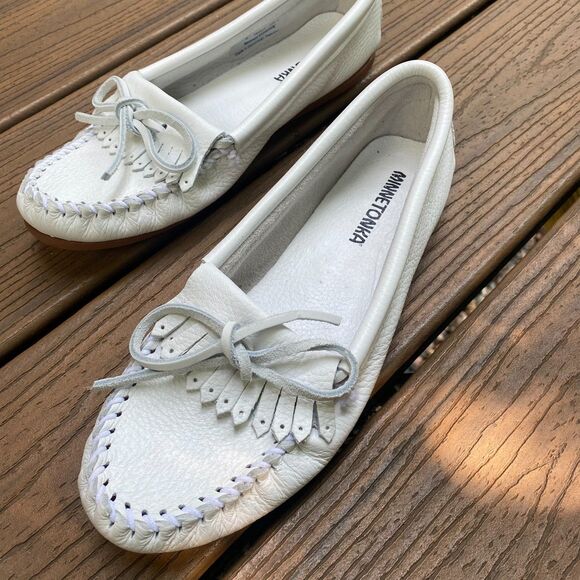 Minnetonka Moccasin Leather Kilty Plus Women's 8‎ Color White leather - Picture 6 of 10